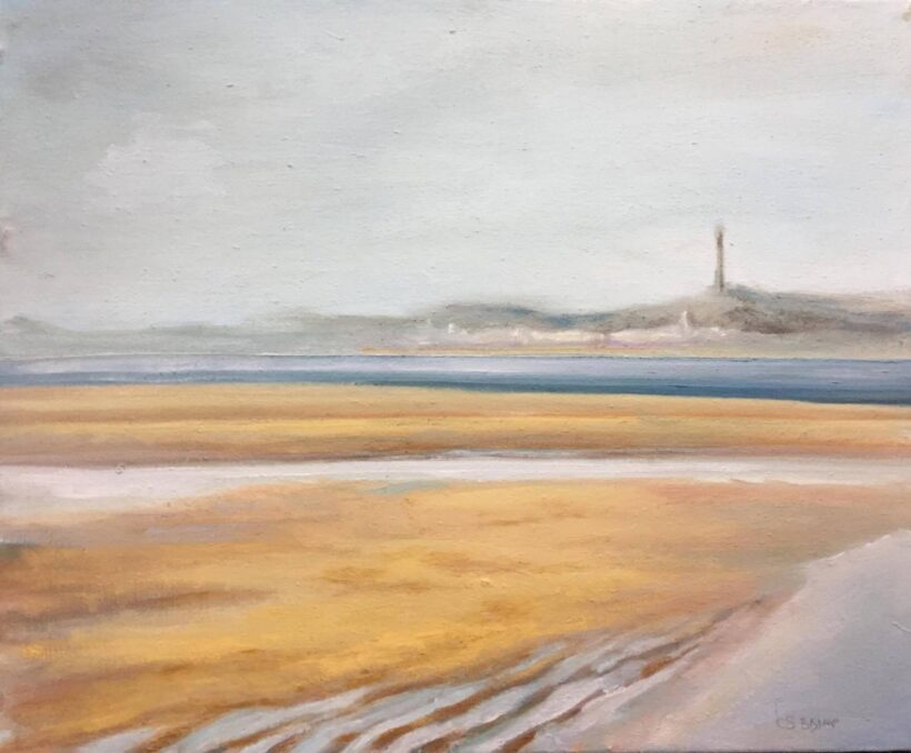 view of provincetown from the east end sand bar 24 x 18